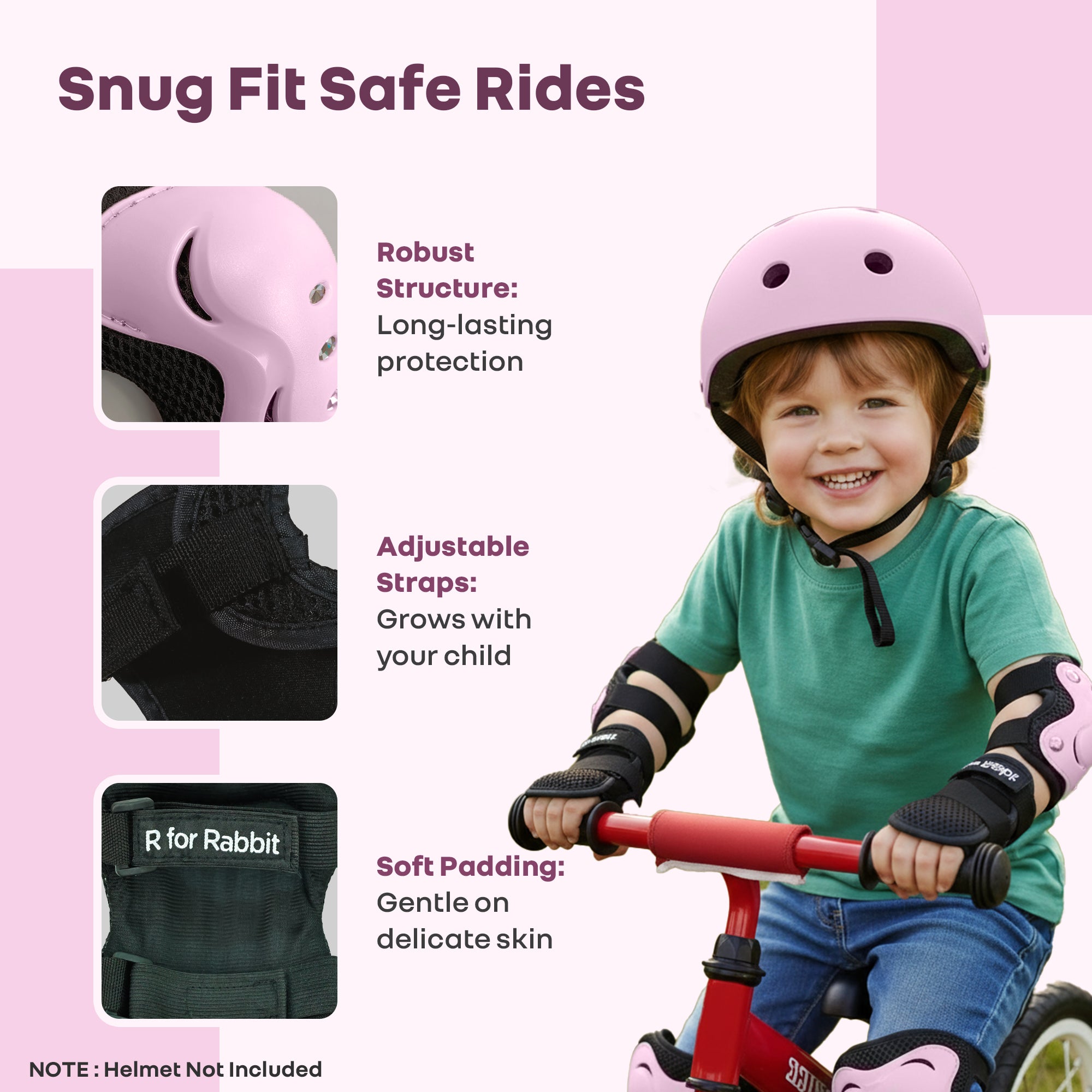R for Rabbit Kids Safety Protector Pads Set, Cushioned Knee, Elbow & Wrist Guards for Outdoor Riding & Sports