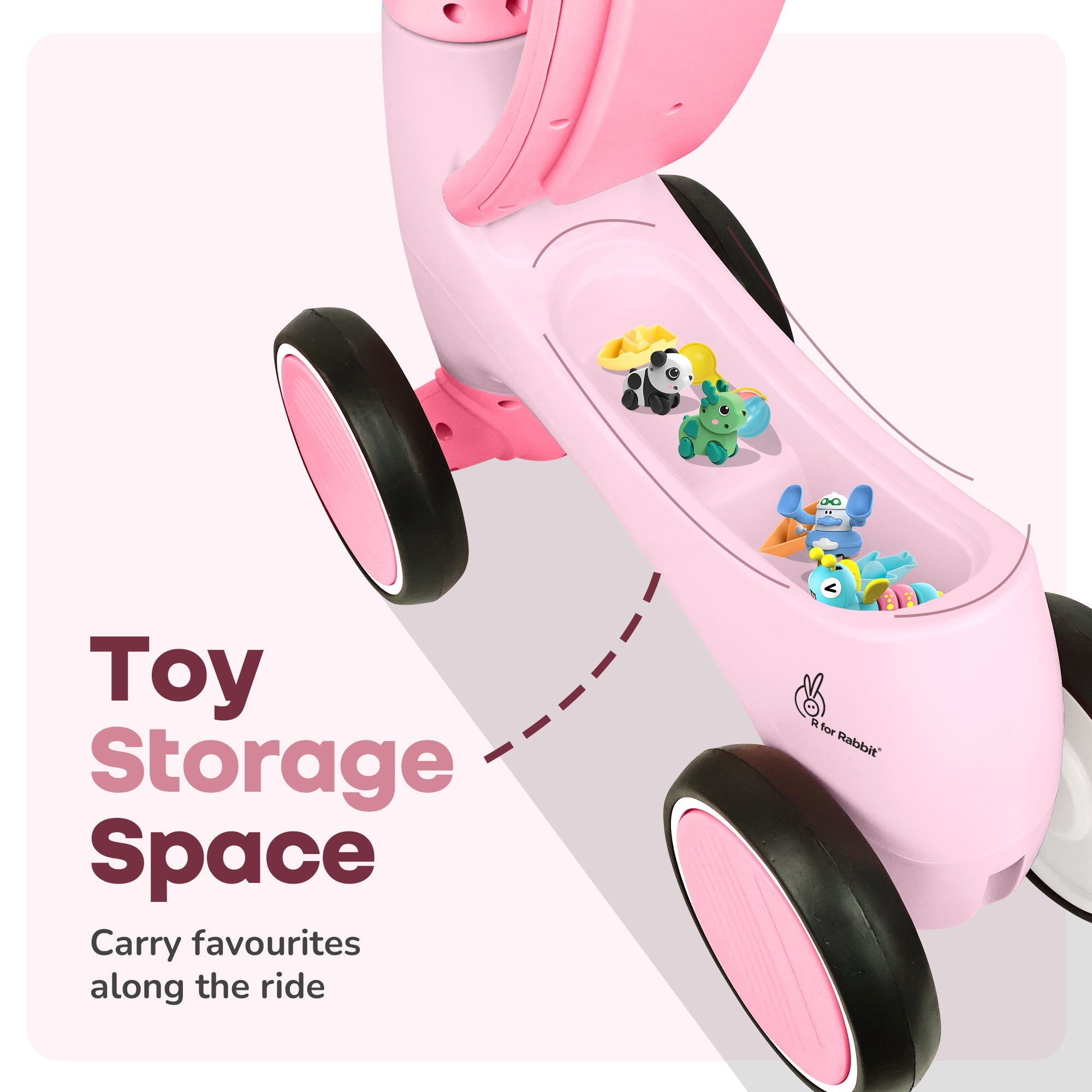 R for Rabbit Speedster Glider Baby Ride On Car – Fun Push Ride with Music, LED Lights, Toy Storage & EVA Wheels
