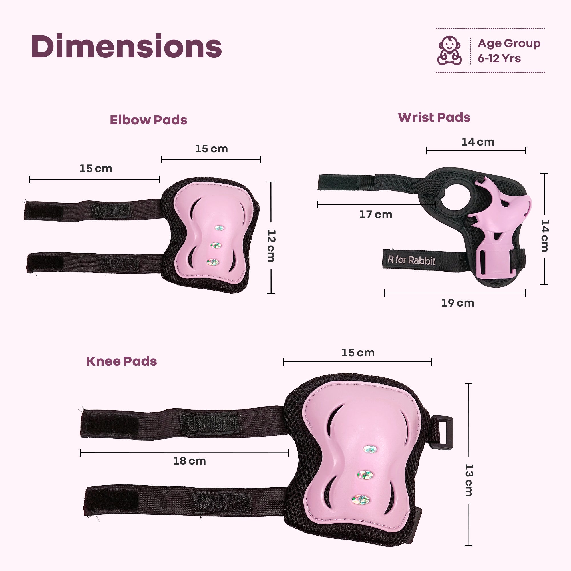R for Rabbit Kids Safety Protector Pads Set, Cushioned Knee, Elbow & Wrist Guards for Outdoor Riding & Sports