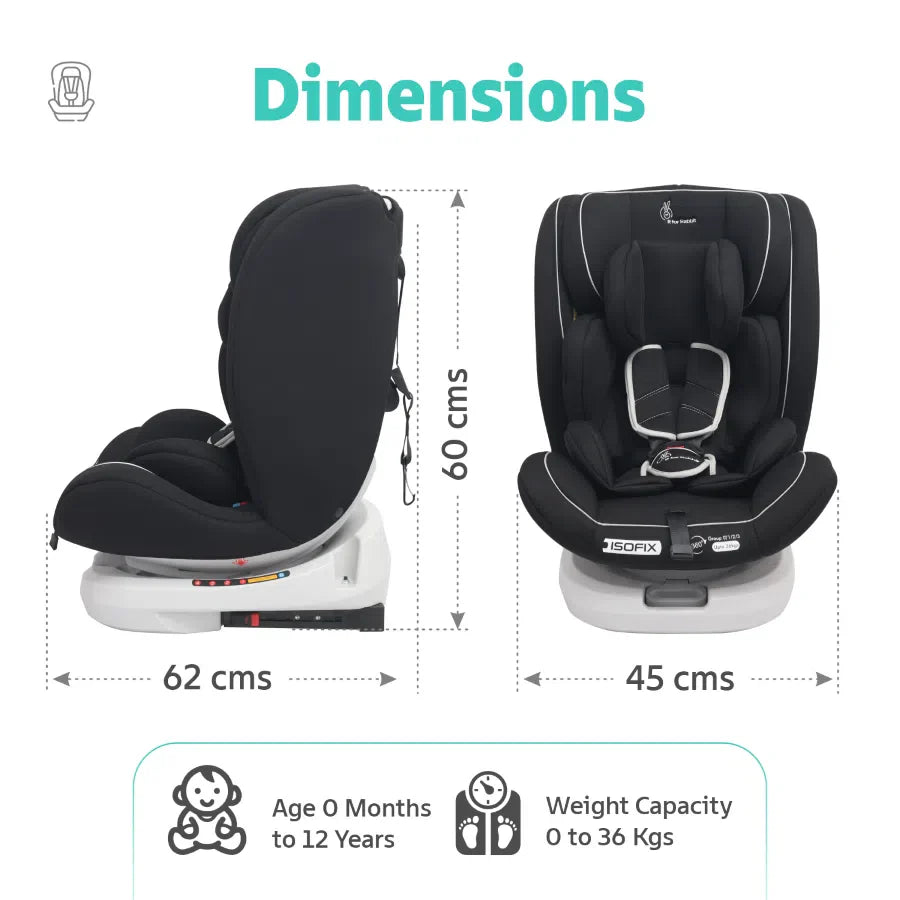 R for Rabbit Jack N Jill Grand ISOFIX Car Seat for kids 0-12 Years Safety Certified, 5-Point Safety Harness, Removable Seat Cover, Adjustable Head Rest
