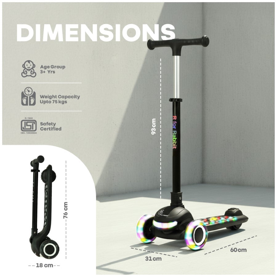 R for Rabbit Road Runner Jazz Scooter for Kids With ABEC7 Bearings, LED PU Wheels & Foldable Frame