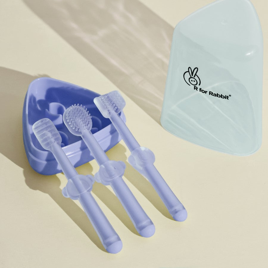R for Rabbit Tiny Smiles Pixie 3-in-1 Baby Toothbrush Set BPA-Free Silicone with Gum Massager, U-Shape & Toddler Brush