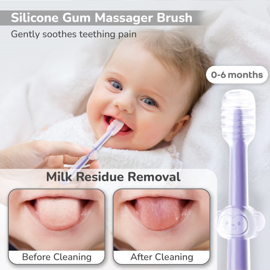 R for Rabbit Tiny Smiles Pixie 3-in-1 Baby Toothbrush Set BPA-Free Silicone with Gum Massager, U-Shape & Toddler Brush