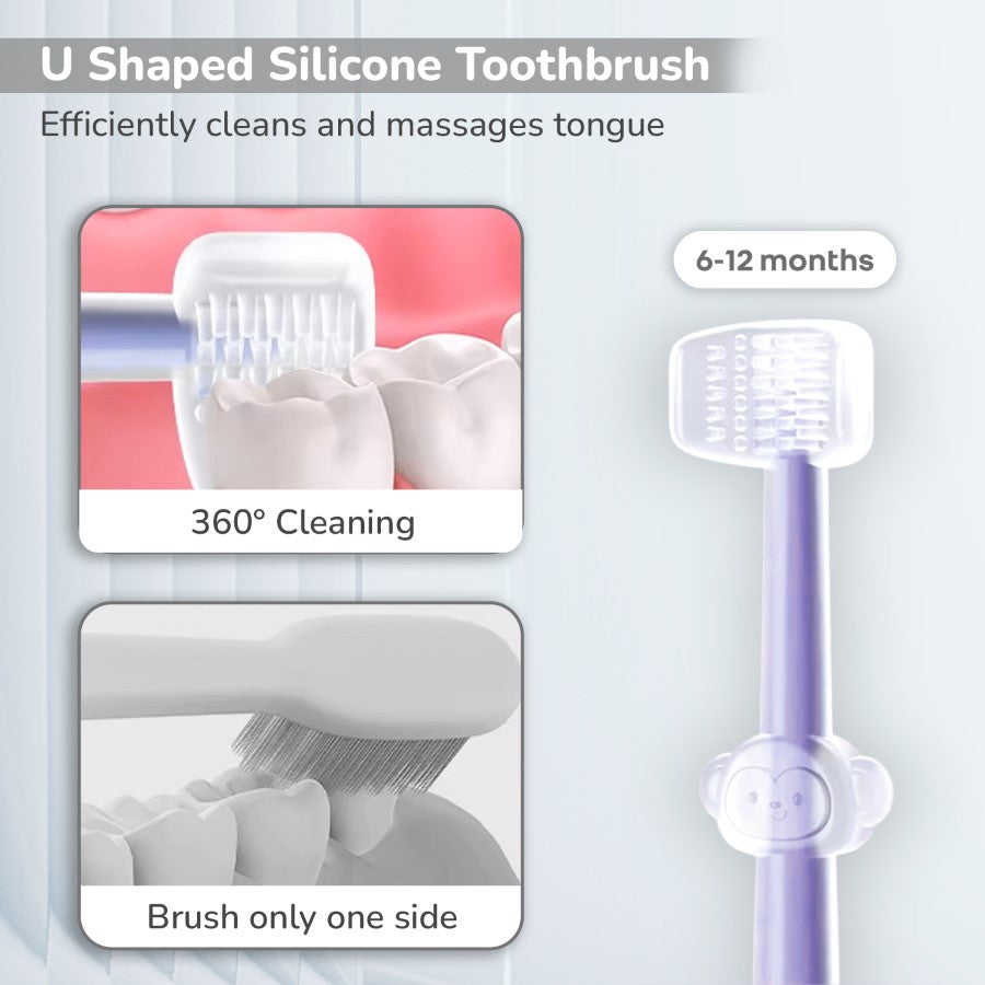 R for Rabbit Tiny Smiles Pixie 3-in-1 Baby Toothbrush Set BPA-Free Silicone with Gum Massager, U-Shape & Toddler Brush