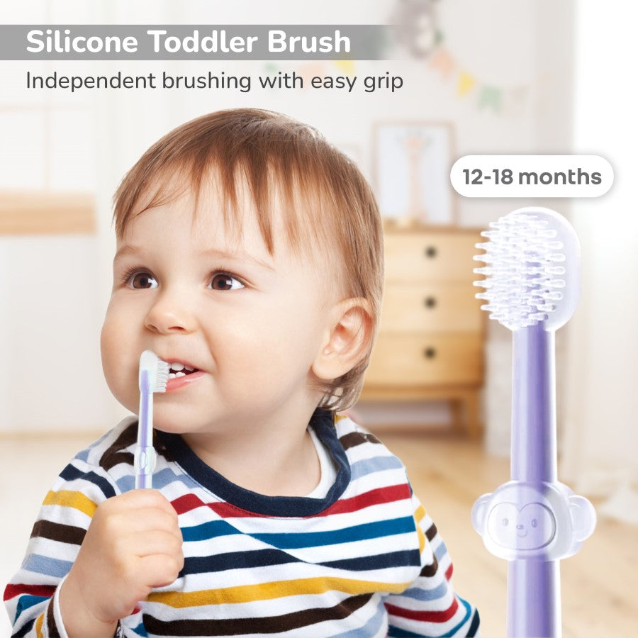 R for Rabbit Tiny Smiles Pixie 3-in-1 Baby Toothbrush Set BPA-Free Silicone with Gum Massager, U-Shape & Toddler Brush