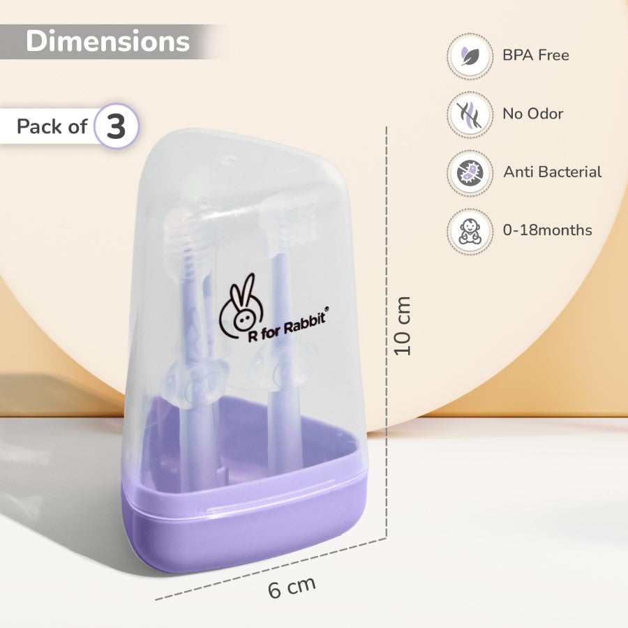 R for Rabbit Tiny Smiles Pixie 3-in-1 Baby Toothbrush Set BPA-Free Silicone with Gum Massager, U-Shape & Toddler Brush