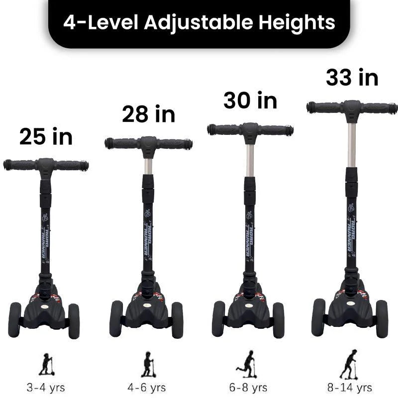 R for Rabbit Road Runner Scooter For Kids - PU LED Wheels, 4 Level Height Adjustment, Anti Slip Deck, Safety Certified, 3-Wheel scooter, Easy use, 3-7years