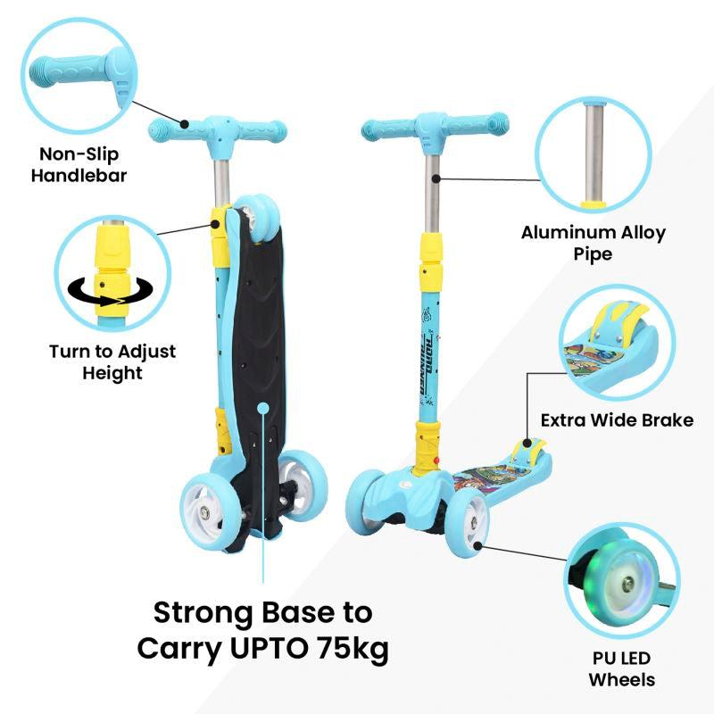 R for Rabbit Road Runner Scooter For Kids - PU LED Wheels, 4 Level Height Adjustment, Anti Slip Deck, Safety Certified, 3-Wheel scooter, Easy use, 3-7years