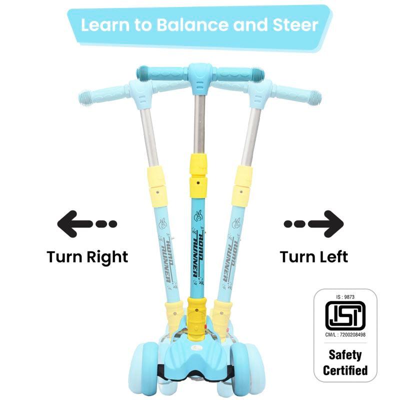 R for Rabbit Road Runner Scooter For Kids - PU LED Wheels, 4 Level Height Adjustment, Anti Slip Deck, Safety Certified, 3-Wheel scooter, Easy use, 3-7years