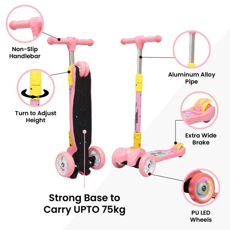 R for Rabbit Road Runner Scooter For Kids - PU LED Wheels, 4 Level Height Adjustment, Anti Slip Deck, Safety Certified, 3-Wheel scooter, Easy use, 3-7years