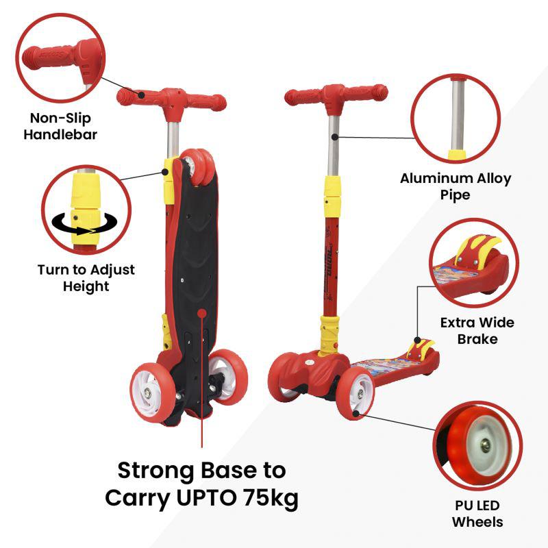 R for Rabbit Road Runner Scooter For Kids - PU LED Wheels, 4 Level Height Adjustment, Anti Slip Deck, Safety Certified, 3-Wheel scooter, Easy use, 3-7years