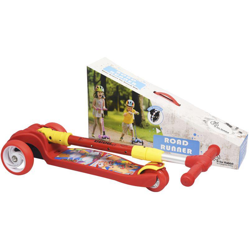 R for Rabbit Road Runner Scooter For Kids - PU LED Wheels, 4 Level Height Adjustment, Anti Slip Deck, Safety Certified, 3-Wheel scooter, Easy use, 3-7years