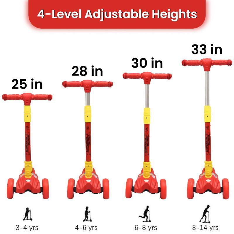 R for Rabbit Road Runner Scooter For Kids - PU LED Wheels, 4 Level Height Adjustment, Anti Slip Deck, Safety Certified, 3-Wheel scooter, Easy use, 3-7years