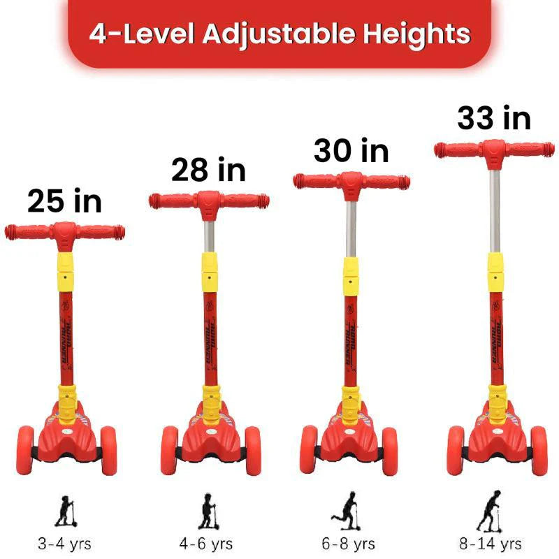 R for Rabbit Road Runner Scooter For Kids - PU LED Wheels, 4 Level Height Adjustment, Anti Slip Deck, Safety Certified, 3-Wheel scooter, Easy use, 3-7years