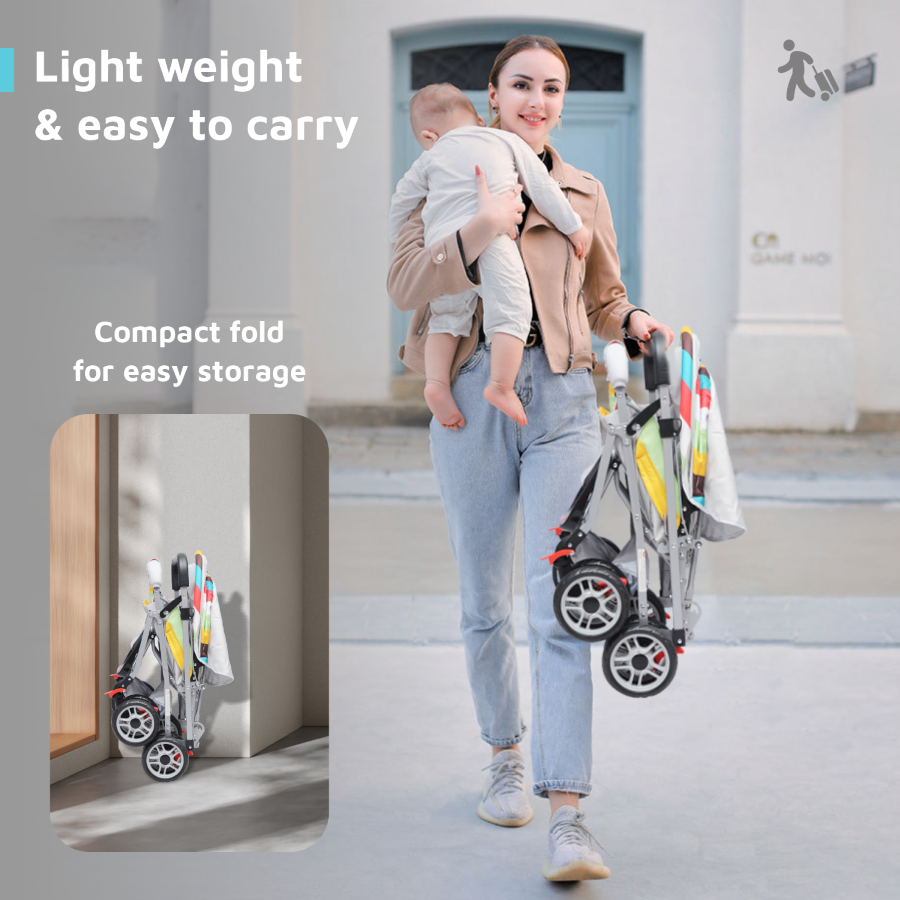 Lollipop Lite Stroller - Travel Friendly, Easy To Fold, Reversible Handle, Wheel Lock, Adjustable Leg Rest