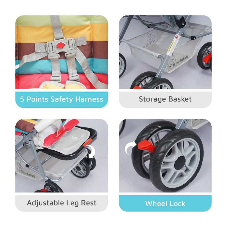 R for Rabbit Lollipop Lite Stroller - Travel Friendly, Easy To Fold, Reversible Handle, Wheel Lock, Adjustable Leg Rest