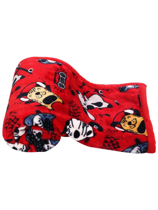 Kids Red & White Cartoon Characters Heavy Winter 350 GSM Single Bed Blanket