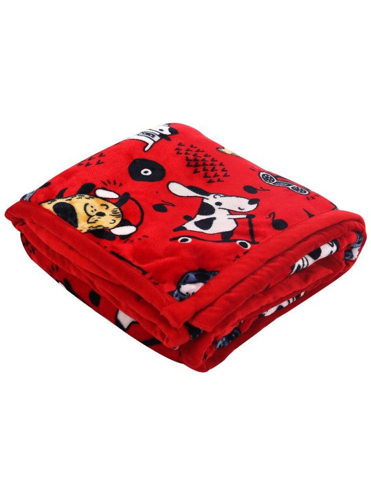 Kids Red & White Cartoon Characters Heavy Winter 350 GSM Single Bed Blanket