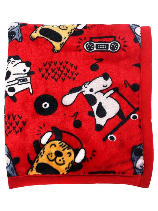 Kids Red & White Cartoon Characters Heavy Winter 350 GSM Single Bed Blanket