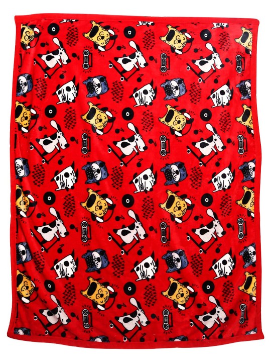 Kids Red & White Cartoon Characters Heavy Winter 350 GSM Single Bed Blanket