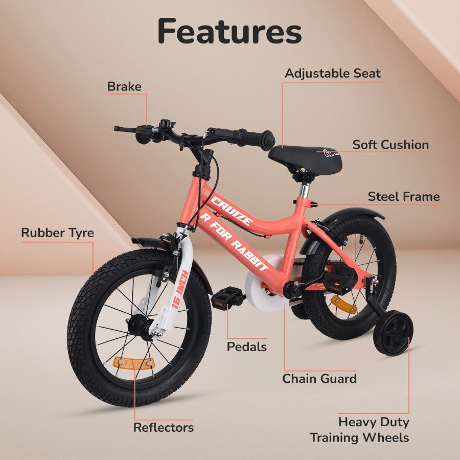 R for Rabbit Cruize Bicycle For Kids 16 Inch 90% Plug N Play Installation