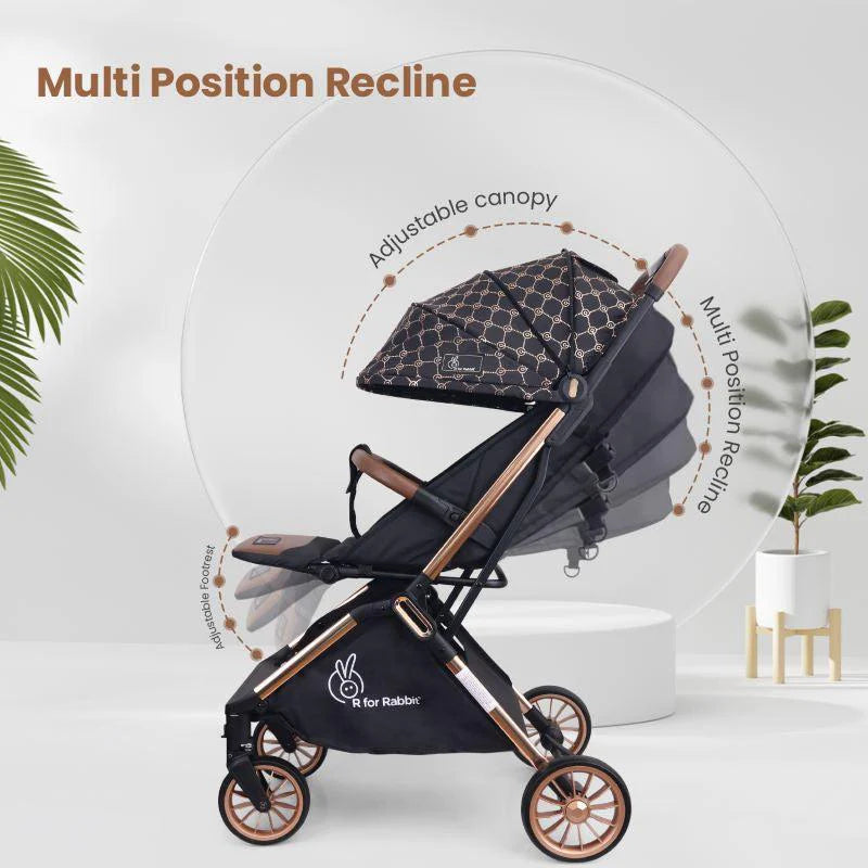 R for Rabbit Street Smart Auto Fold Stroller for Kids, Safety Certified, Travel Friendly, Breathable Mesh, 360-degree rotation, 0-3 Yrs