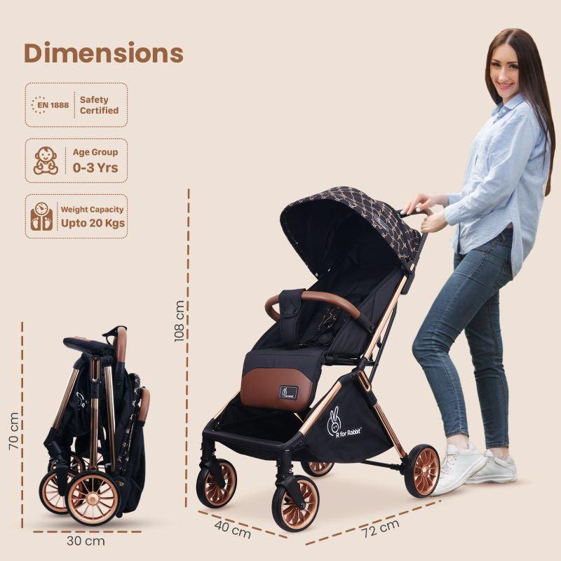R for Rabbit Street Smart Auto Fold Stroller for Kids, Safety Certified, Travel Friendly, Breathable Mesh, 360-degree rotation, 0-3 Yrs
