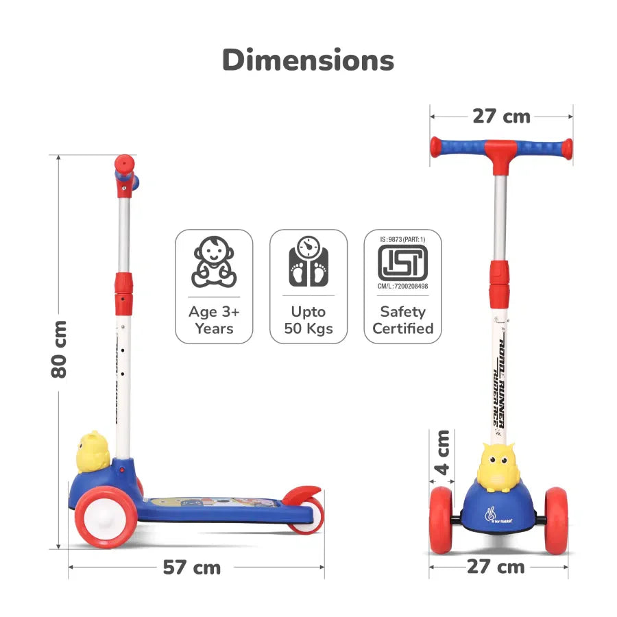R for Rabbit Road Runner Ryder Ace Kids Scooter with PU LED wheels & Multi-Level Height Adjustment