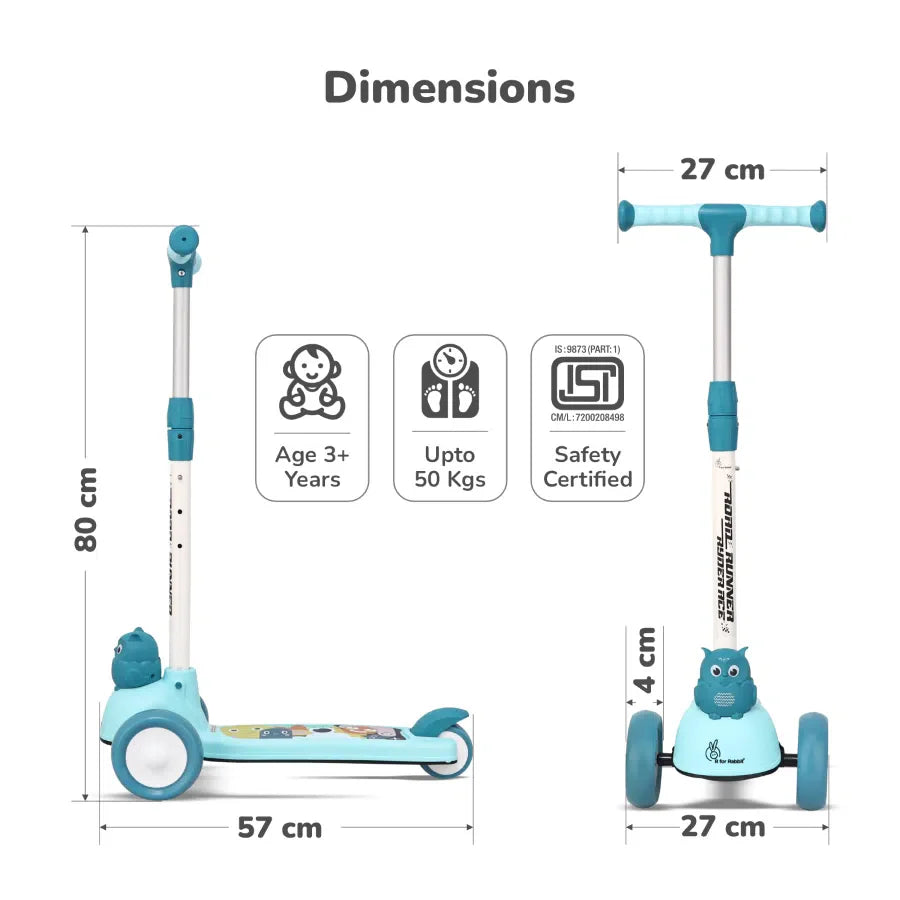 R for Rabbit Road Runner Ryder Ace Kids Scooter with PU LED wheels & Multi-Level Height Adjustment
