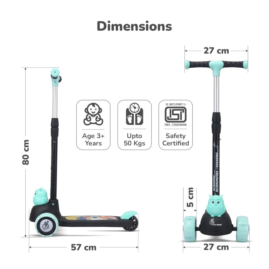 R for Rabbit Road Runner Ryder Kids Scooter - PU LED wheels & Multi-Level Height Adjustment
