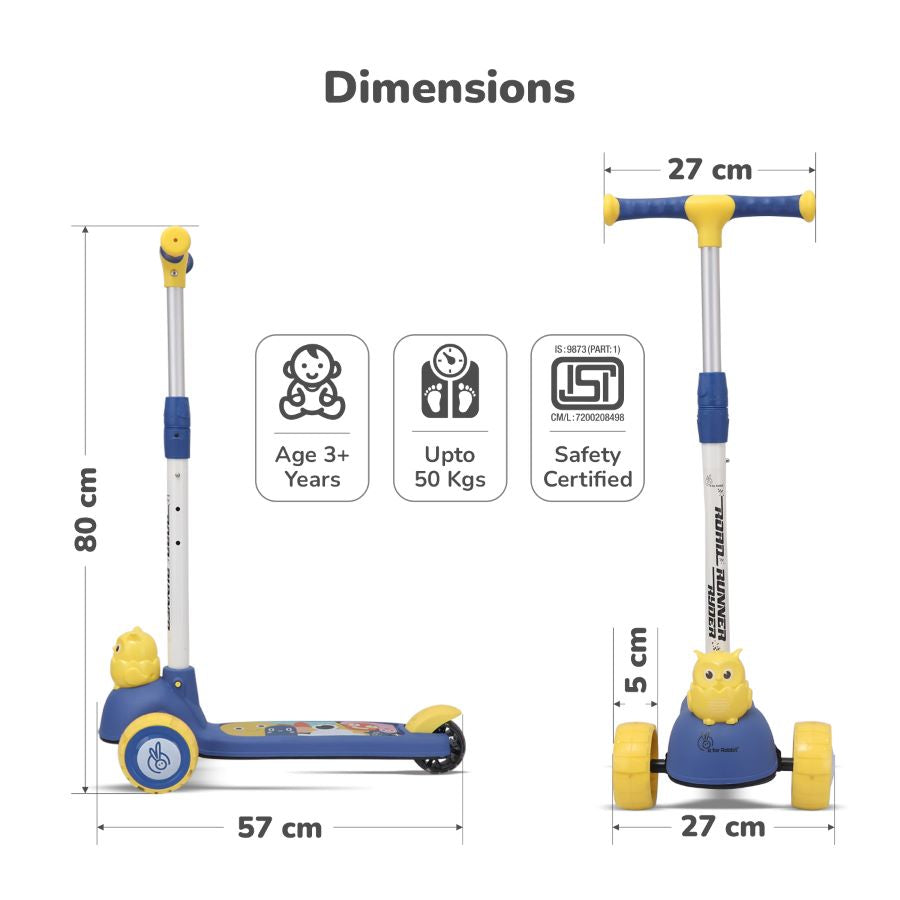 R for Rabbit Road Runner Ryder Kids Scooter - PU LED wheels & Multi-Level Height Adjustment