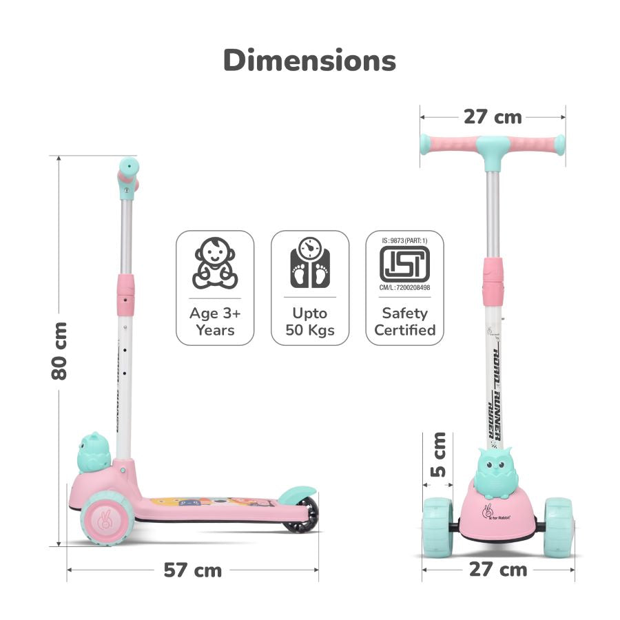 R for Rabbit Road Runner Ryder Kids Scooter - PU LED wheels & Multi-Level Height Adjustment