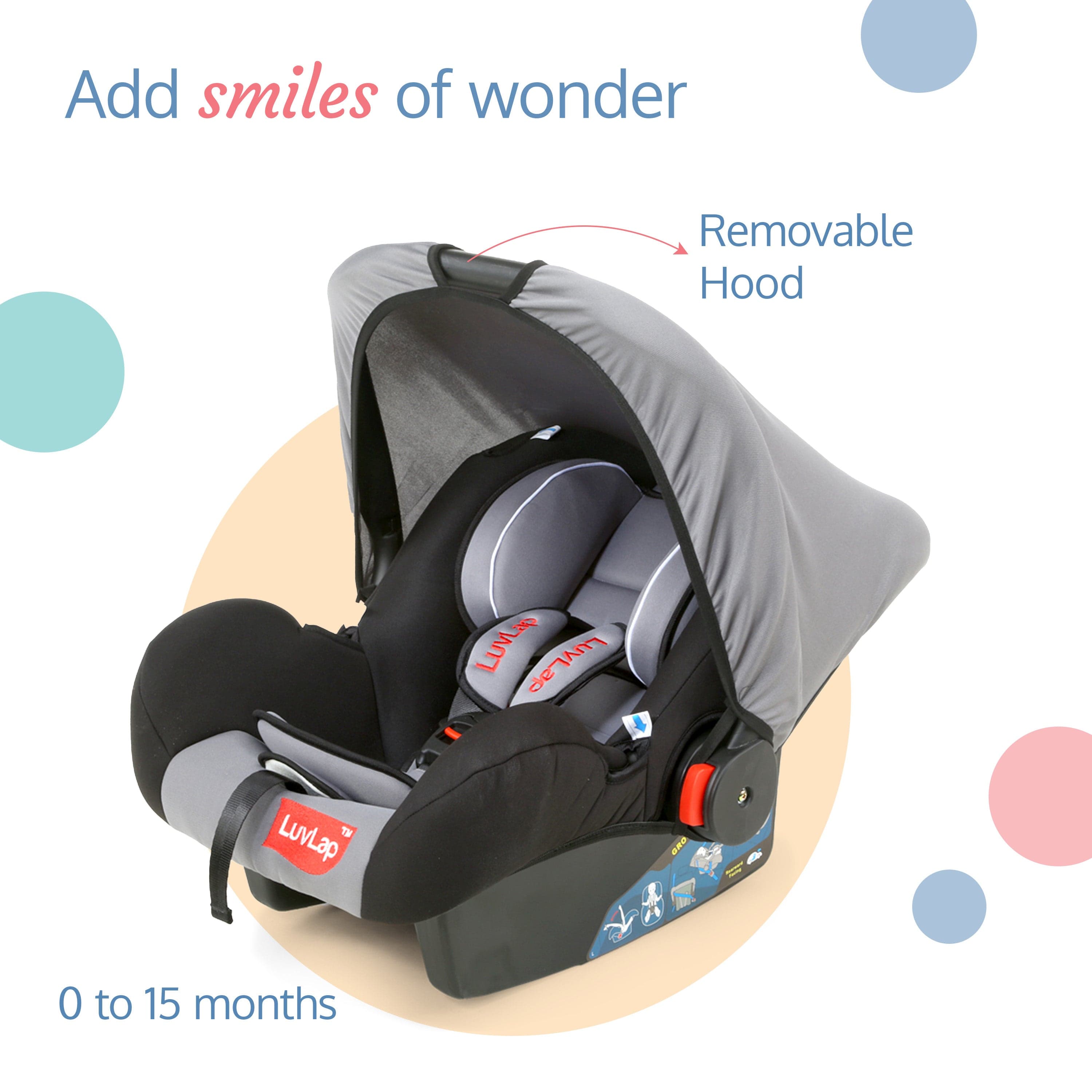 LuvLap Infant Baby Car Seat Cum Carry Cot, Grey