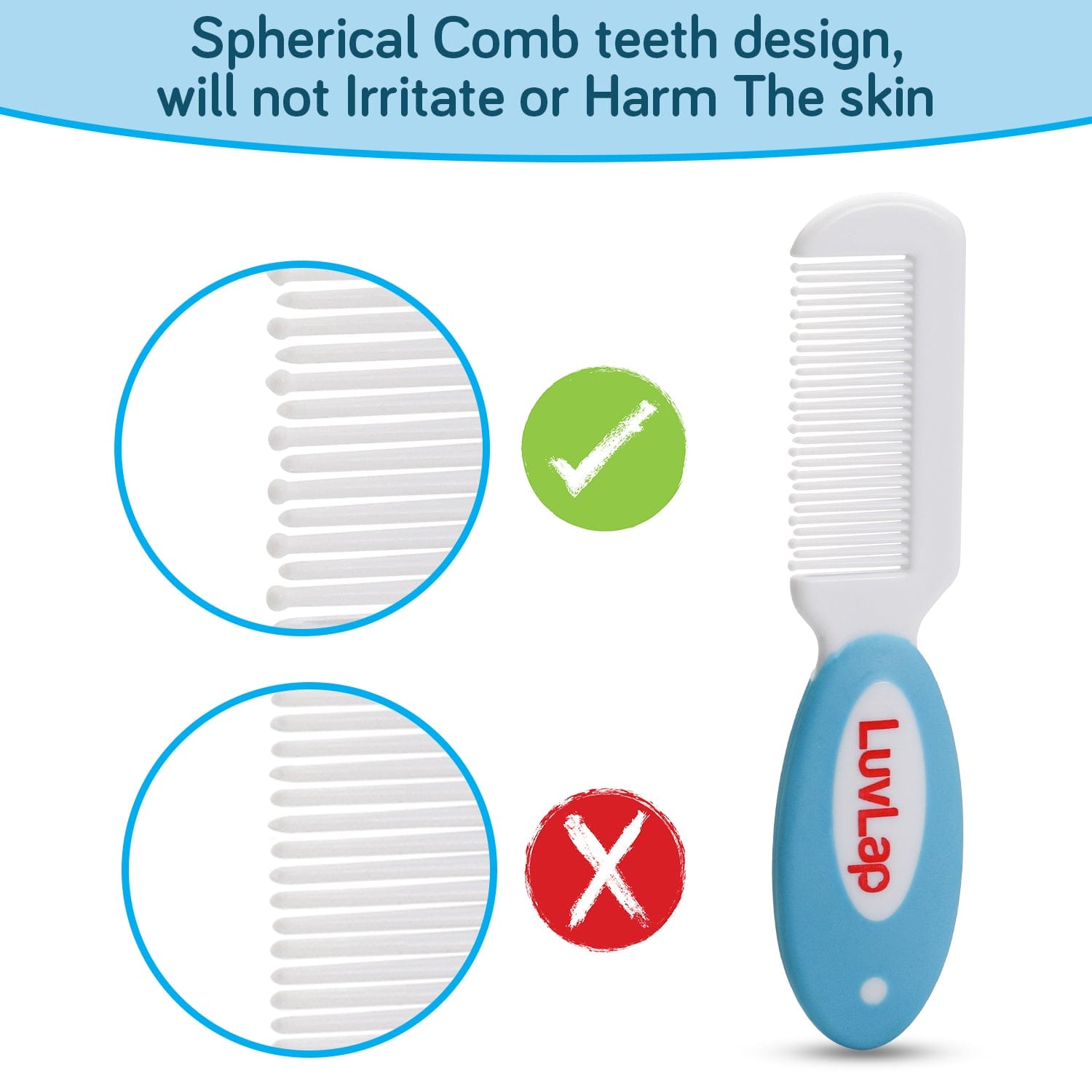 LuvLap Baby Comb with Rounded Tips & Baby Hair Brush with Natural Bristles, (White & Blue)