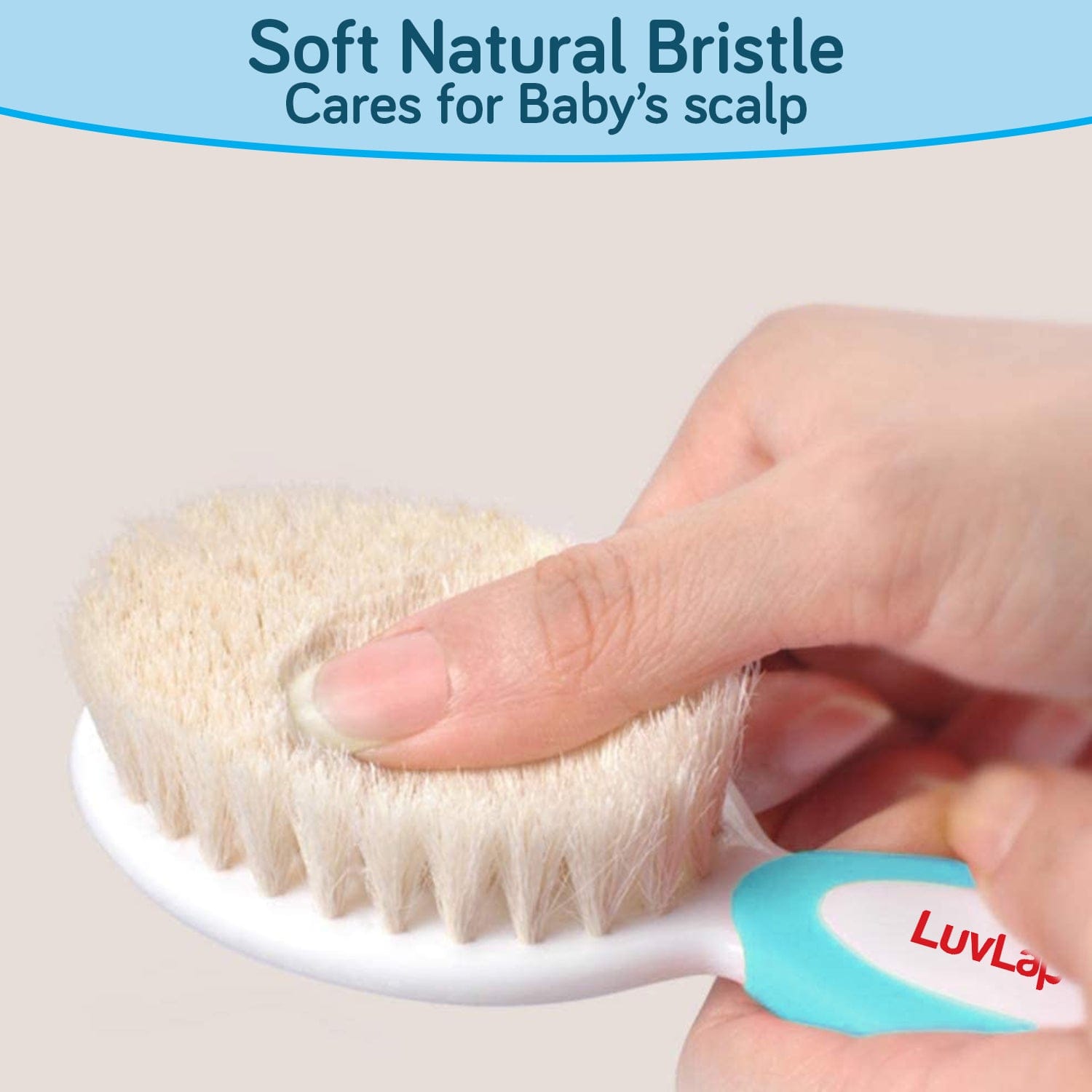 LuvLap Baby Comb with Rounded Tips & Baby Hair Brush with Natural Bristles, (White & Blue)