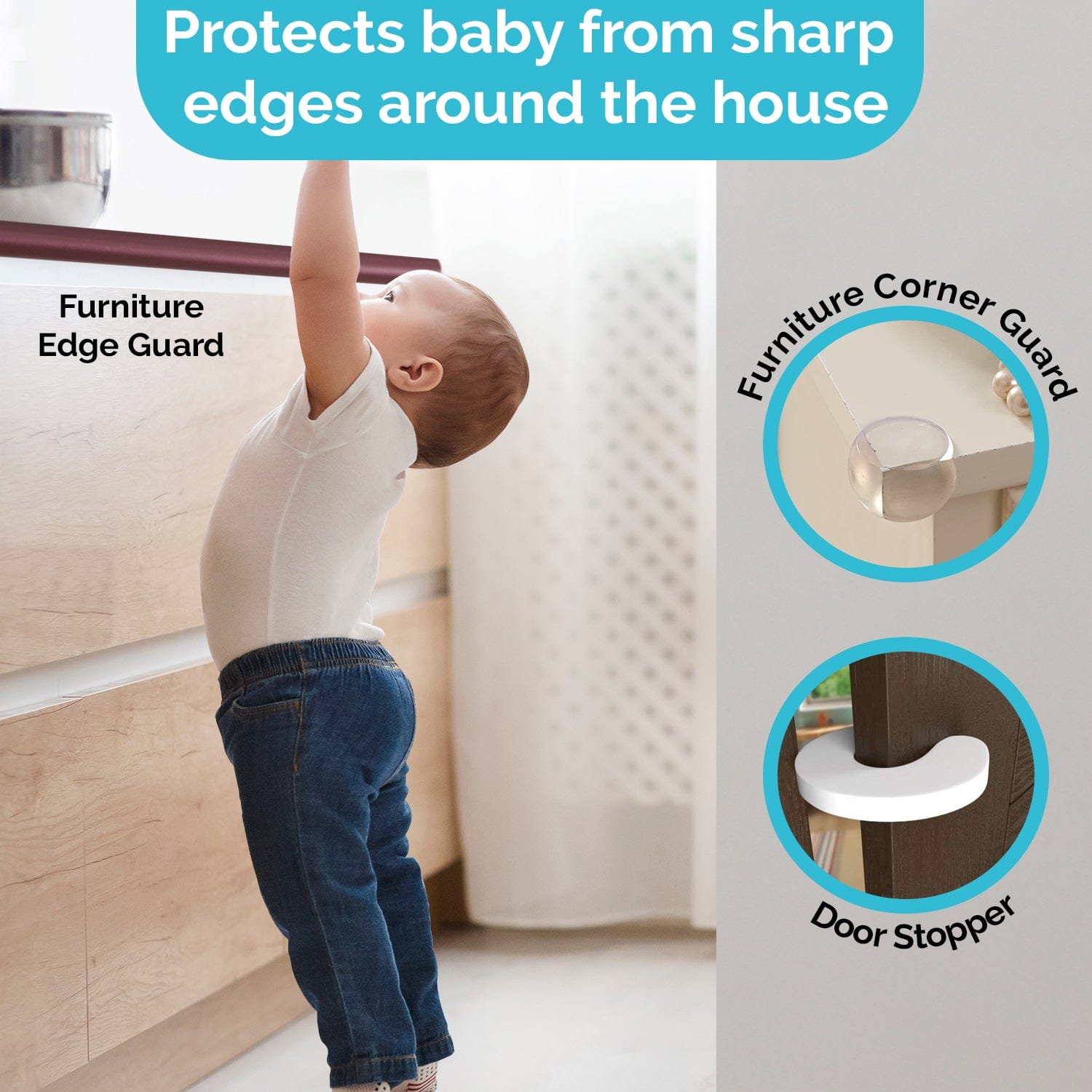 LuvLap Baby Safety Combo Pack - 2 Metre Edge Protector 4 Door Stoppers 6 Corner Guards 4 Cabinet Locks 4 Safety Locks 10 Socket Covers