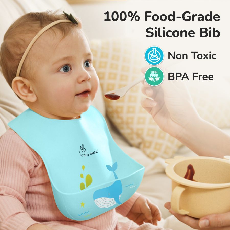 R for Rabbit Safari Silicone Bib For Baby Comfortable Soft And Built-in Food Pocket