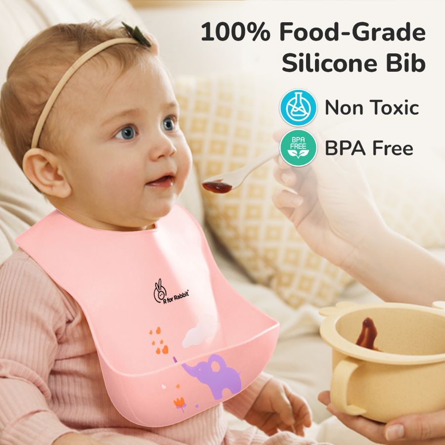 R for Rabbit Safari Silicone Bib For Baby Comfortable Soft And Built-in Food Pocket