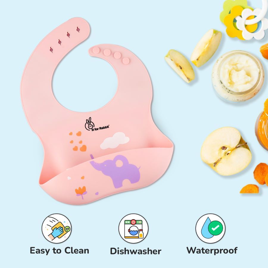R for Rabbit Safari Silicone Bib For Baby Comfortable Soft And Built-in Food Pocket
