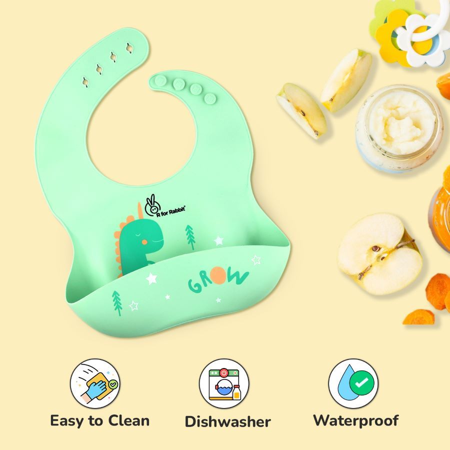 R for Rabbit Safari Silicone Bib For Baby Comfortable Soft And Built-in Food Pocket
