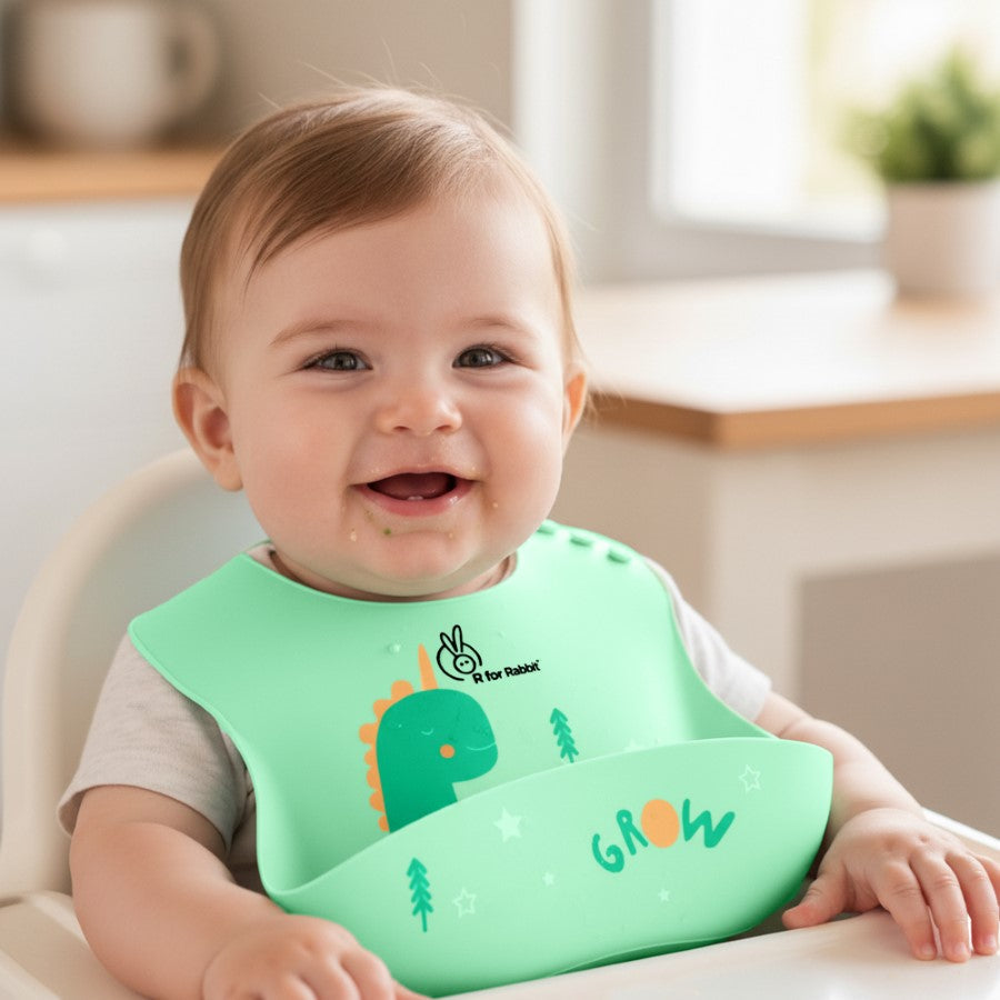 R for Rabbit Safari Silicone Bib For Baby Comfortable Soft And Built-in Food Pocket