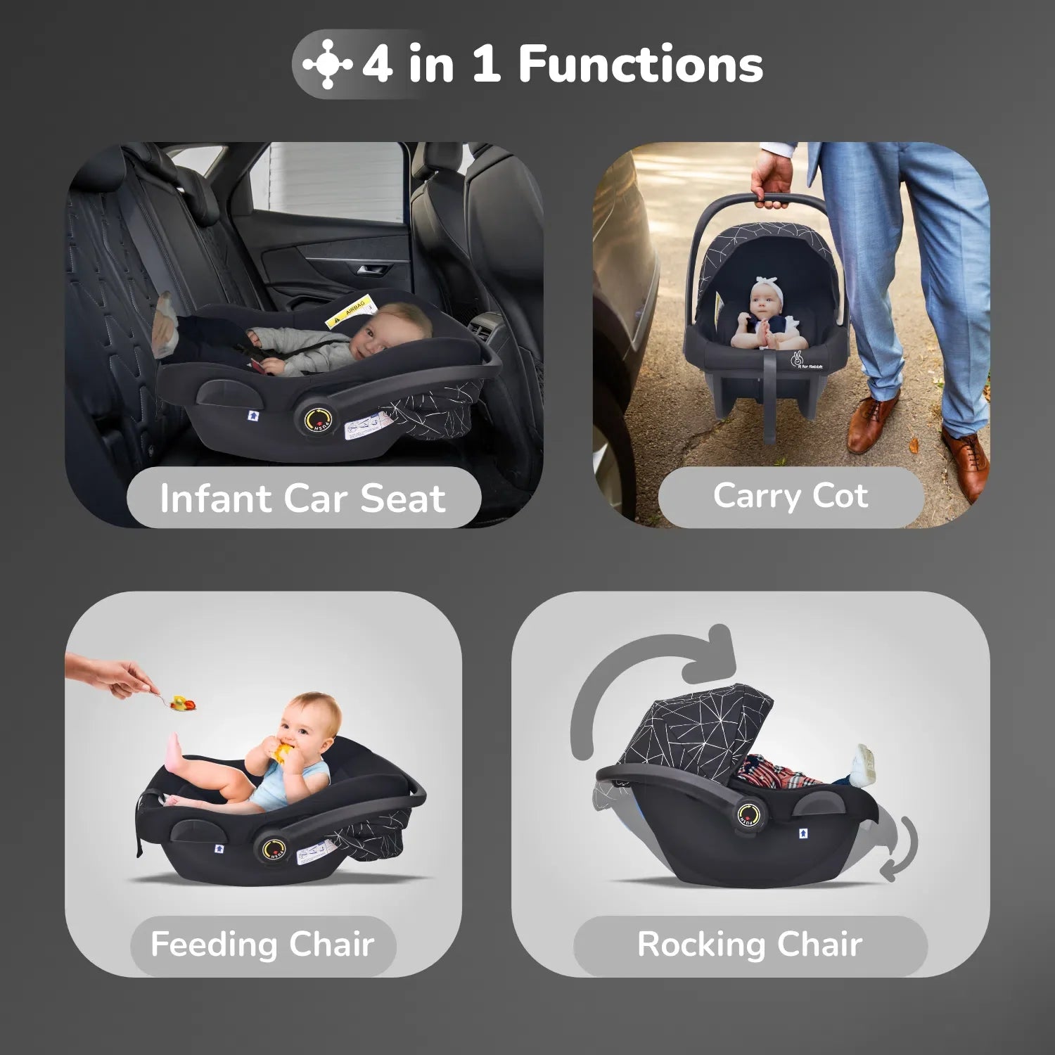 R for Rabbit Picaboo NXG 4 in 1 Multipurpose Baby Carry Cot With Personalized Name Tag