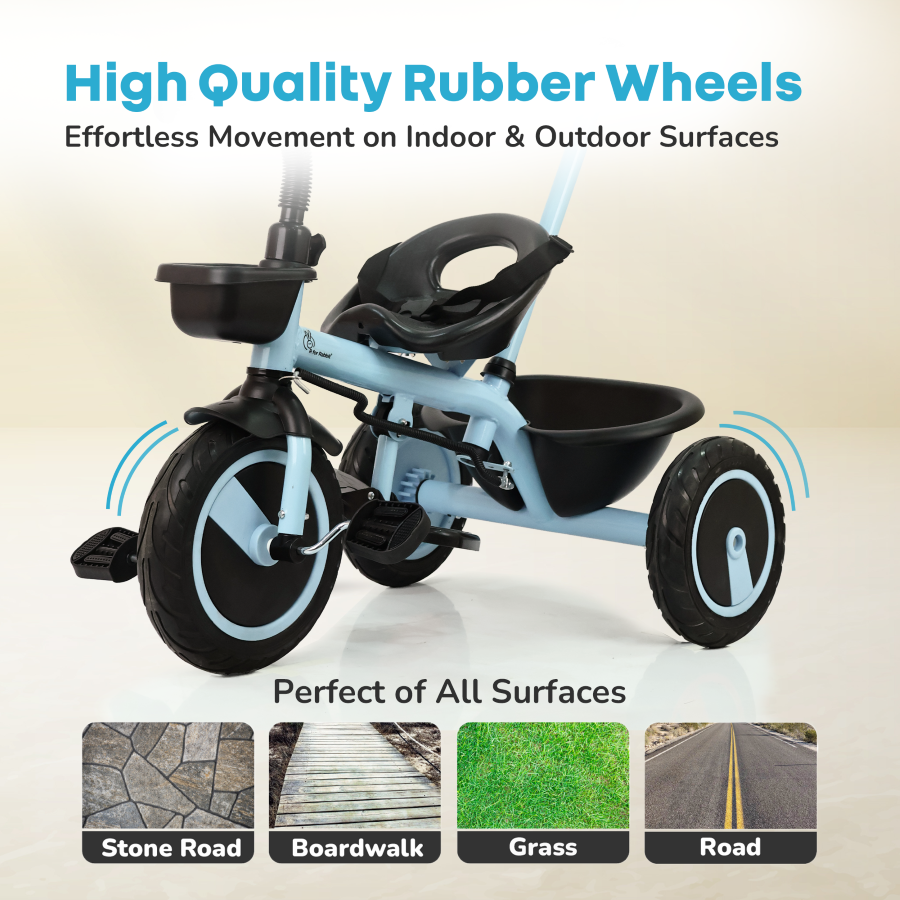 R for Rabbit Tiny Toes R20 Plus Tricycle for Kids with Safety Certification, Plug-and-Play Design, Rubber Wheels & Steel Frame