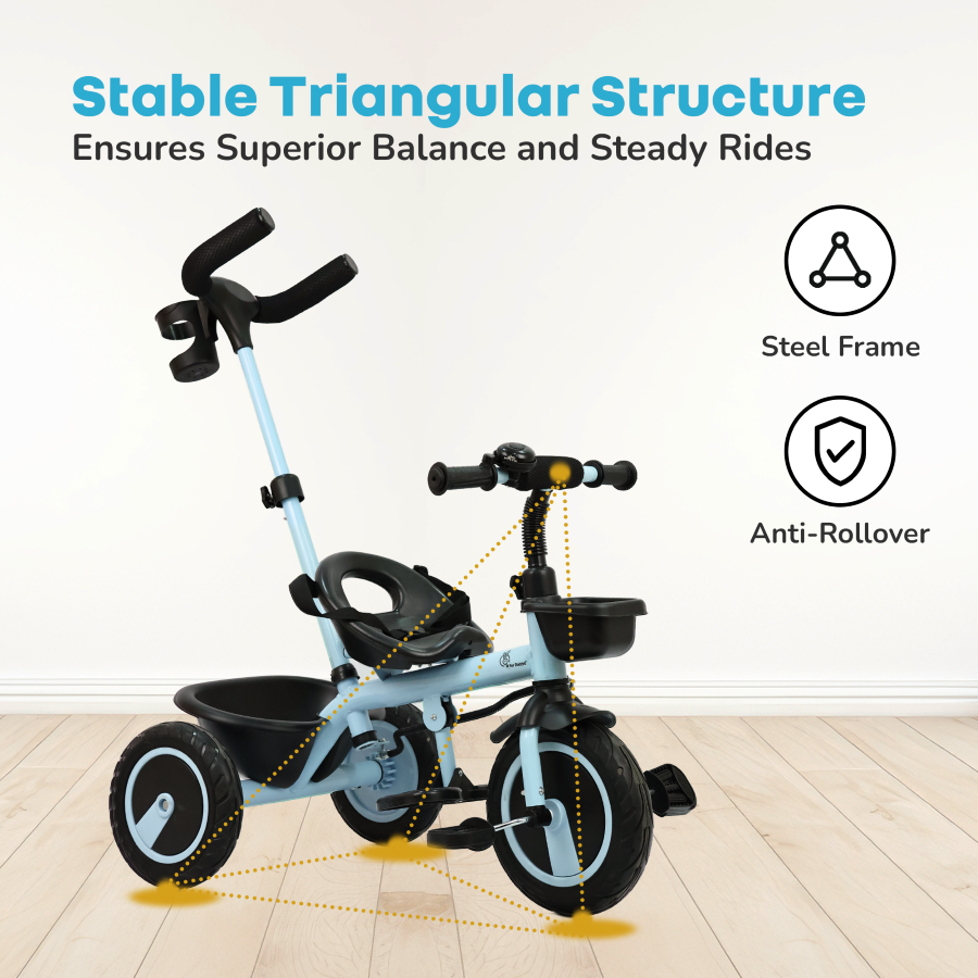 R for Rabbit Tiny Toes R20 Plus Tricycle for Kids with Safety Certification, Plug-and-Play Design, Rubber Wheels & Steel Frame