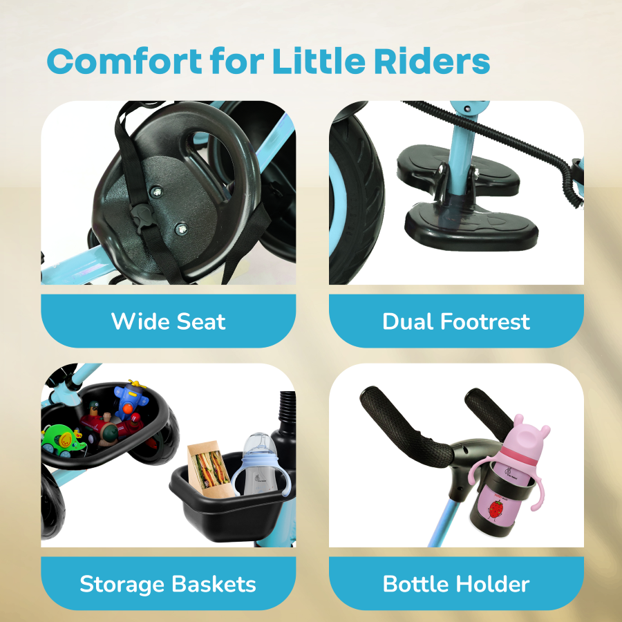 R for Rabbit Tiny Toes R20 Plus Tricycle for Kids with Safety Certification, Plug-and-Play Design, Rubber Wheels & Steel Frame