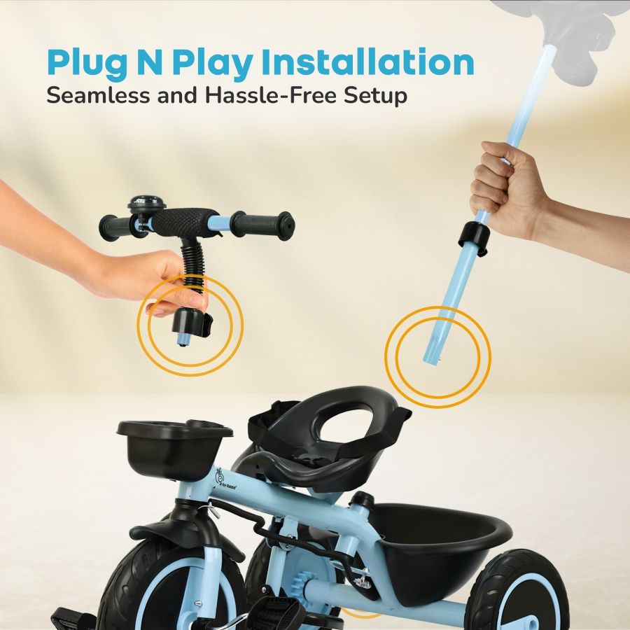 R for Rabbit Tiny Toes R20 Plus Tricycle for Kids with Safety Certification, Plug-and-Play Design, Rubber Wheels & Steel Frame