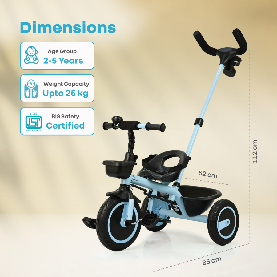 R for Rabbit Tiny Toes R20 Plus Tricycle for Kids with Safety Certification, Plug-and-Play Design, Rubber Wheels & Steel Frame