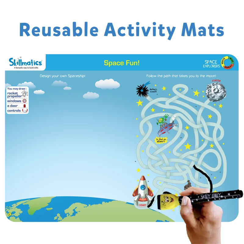 Skillmatics Educational Game - Space Explorers, Reusable Activity Mats for Kids Ages 6 to 9  (Multicolor)