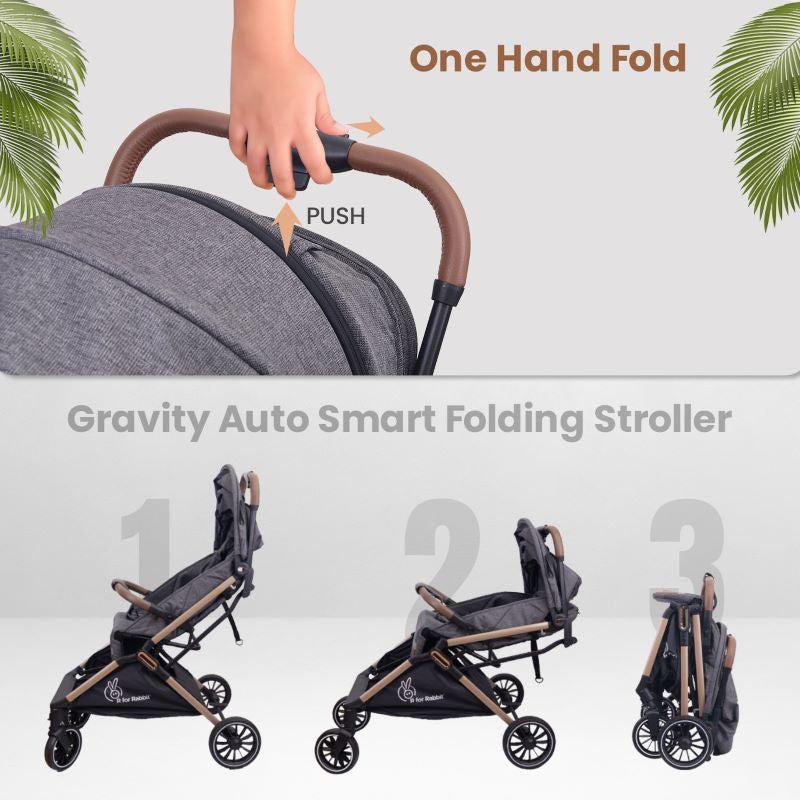 R for Rabbit Street Smart Auto Fold Stroller for Kids, Safety Certified, Travel Friendly, Breathable Mesh, 360-degree rotation, 0-3 Yrs