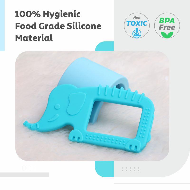 R for Rabbit Tiny Bites Safari – Cute Baby Silicone Teether - Elephant Blue + Hippo Pink